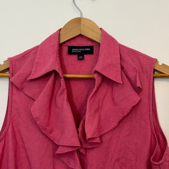 JONES NEW YORK Linen Ruffle Top L Pink Sleeveless 100% Linen Boho Romantic - Picture 8 of 8